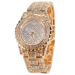 Women's Round Luxury Crystal Rhinestone Hand Studded Diamond Stainless Steel Iced Out Analog Watch