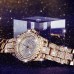 Women's Round Luxury Crystal Rhinestone Hand Studded Diamond Stainless Steel Iced Out Analog Watch