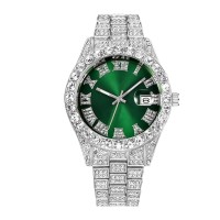 Hand-Studded Diamonds Silver Plated Latest Dial Premium Luxury Design Green Dial watch For Men