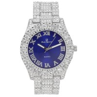 Bling-ed Out Round Metal Silver Plated Silver Color on Blast Watch with HPHT Diamond Time Indicators Watch