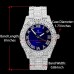 Bling-ed Out Round Metal Silver Plated Silver Color on Blast Watch with HPHT Diamond Time Indicators Watch