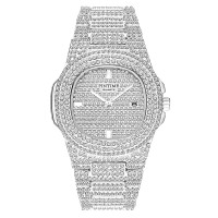 Unisex Watch Crystal Full Diamond lab Grown HPHT Watches Big Face Luxury Stainless Steel Wrist